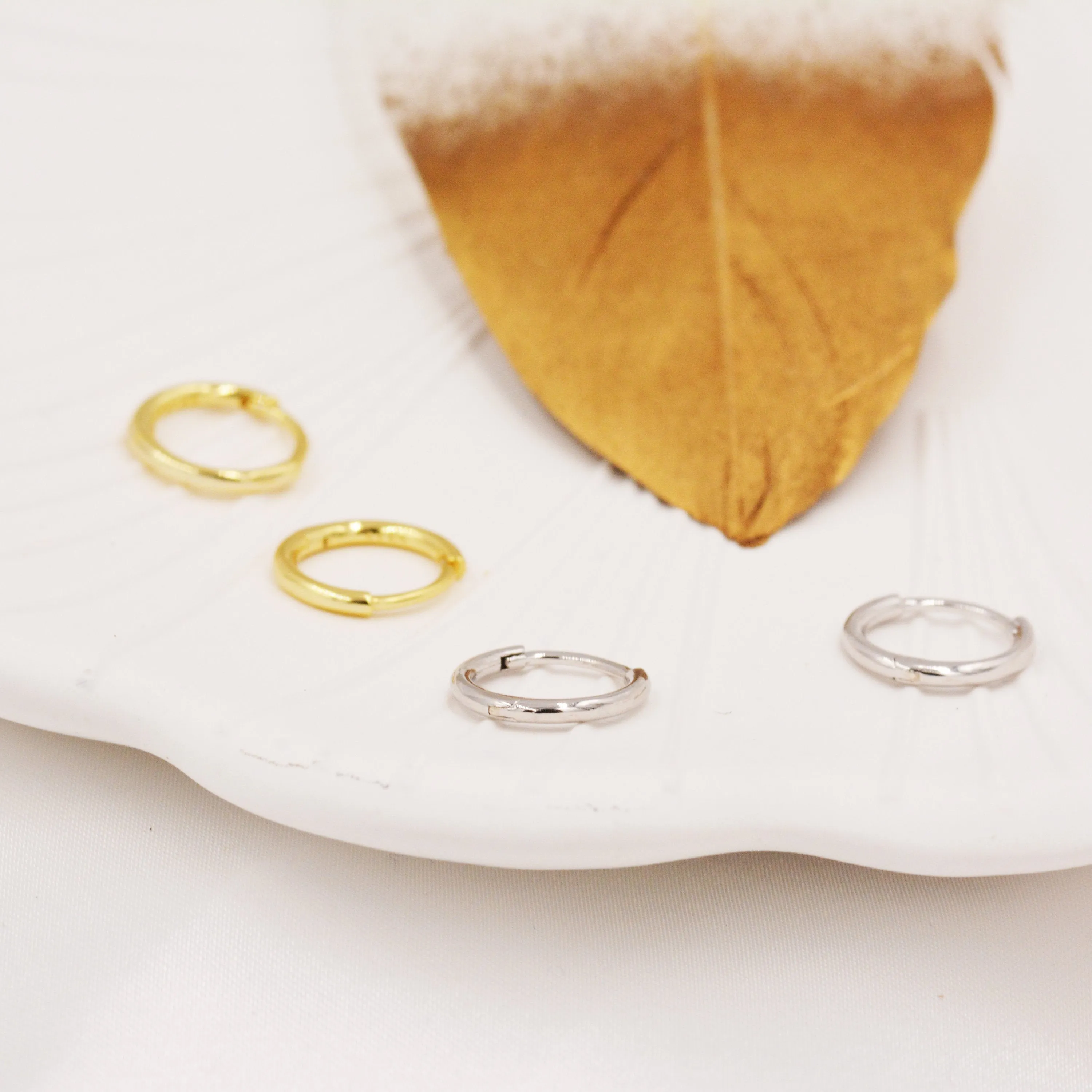 Skinny Huggie Hoops in Sterling Silver,  8mm and 10mm Hoops, Silver or Gold, Simple Hoop Earrings