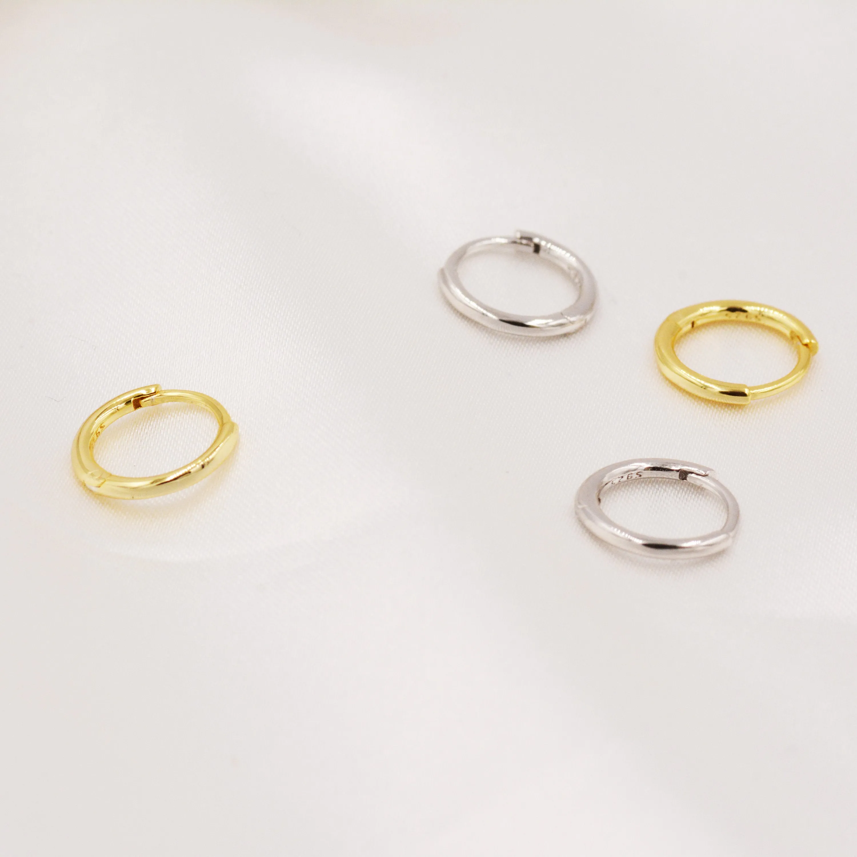 Skinny Huggie Hoops in Sterling Silver,  8mm and 10mm Hoops, Silver or Gold, Simple Hoop Earrings