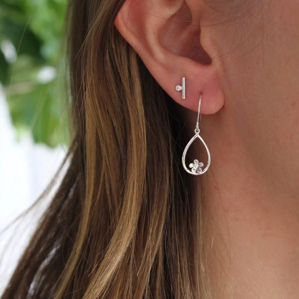 Small Drop With Flower - Sterling Silver