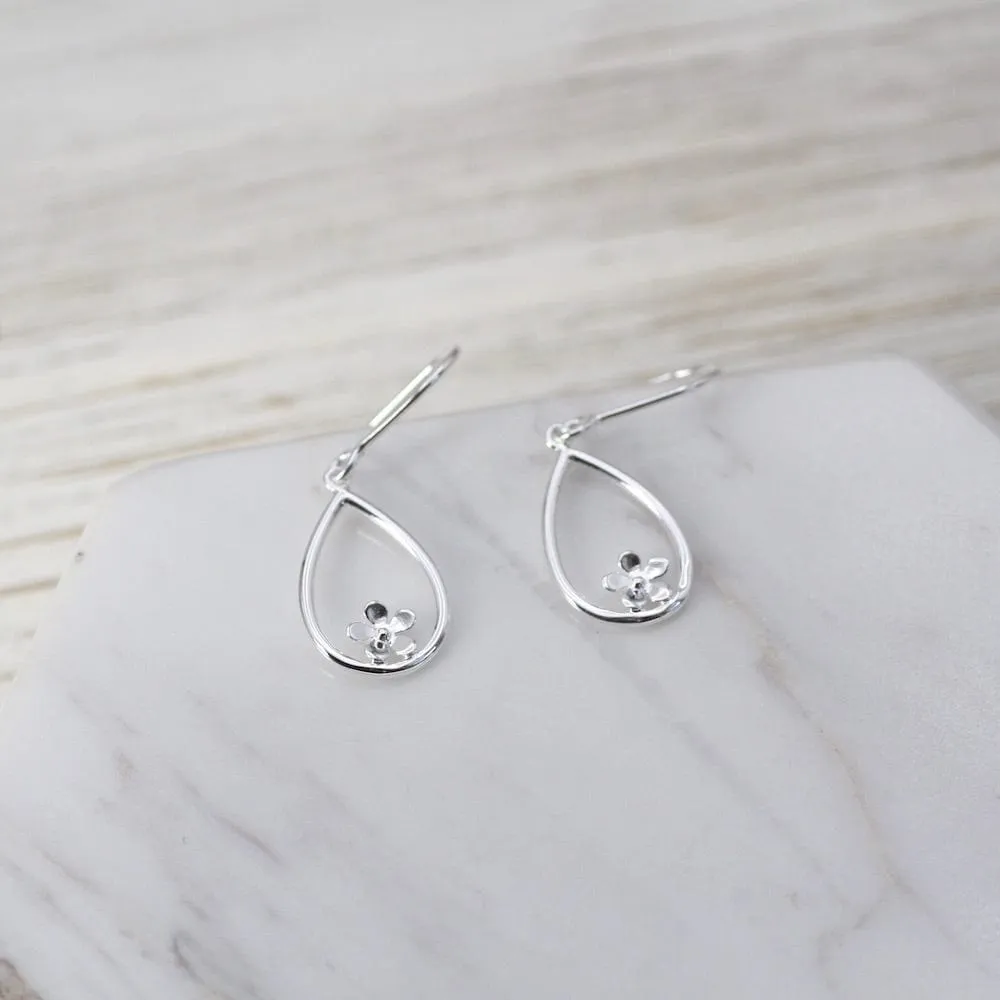 Small Drop With Flower - Sterling Silver