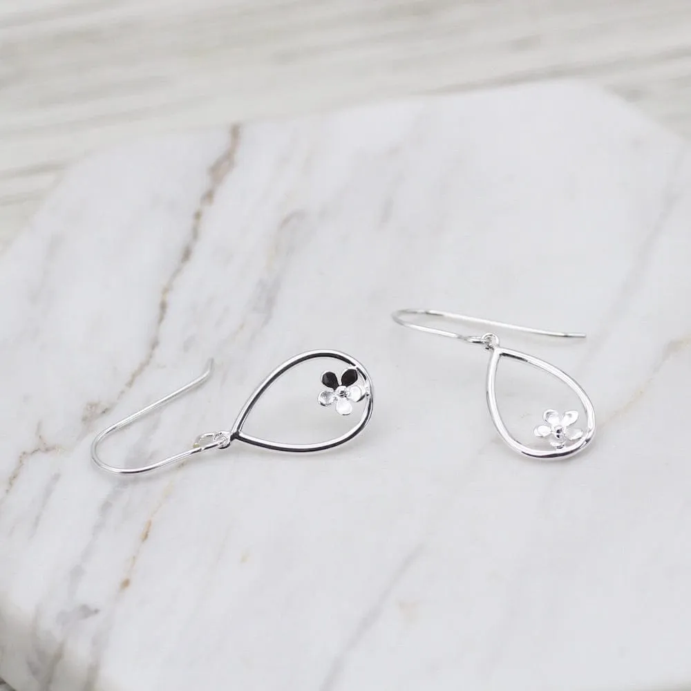 Small Drop With Flower - Sterling Silver