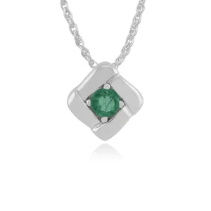 Smaragd Anhänger 925 Sterlingsilber 0.11ct Smaragd Quadratisch Crossover Anhänger auf 45cm Kette