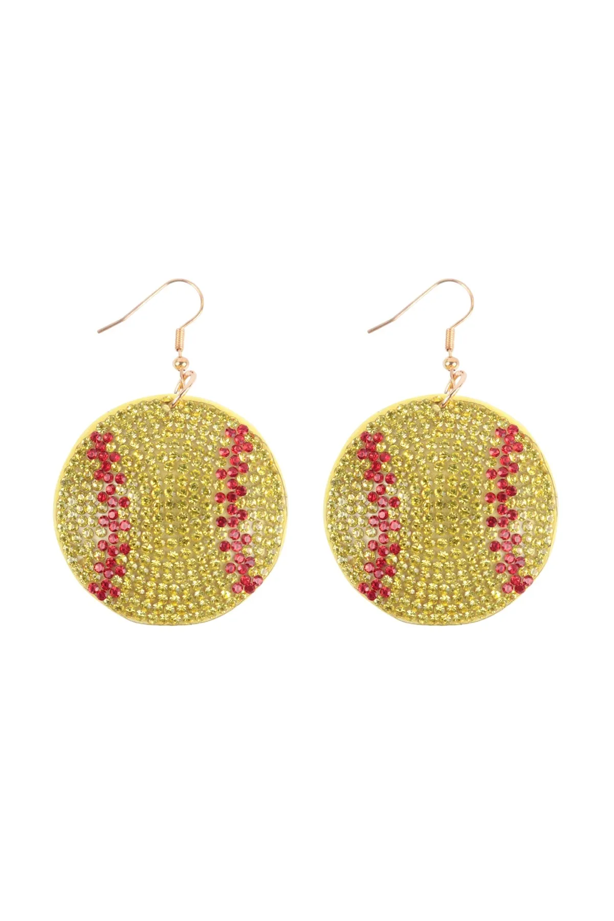 SOFTBALL RHINESTONE FISH HOOK EARRINGS