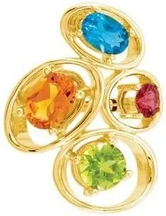 Solid 14k Yellow Gold Multi-Gemstone Ring Band (Width = 19.8mm)