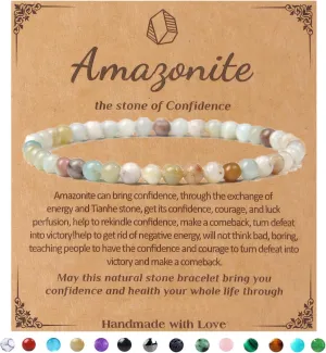 SONNYX Crystal Bracelets for Women Men - 4MM Natural Stone Gemstone Beaded Bracelet Stretch Beads Bracelets Amethyst Jewelry