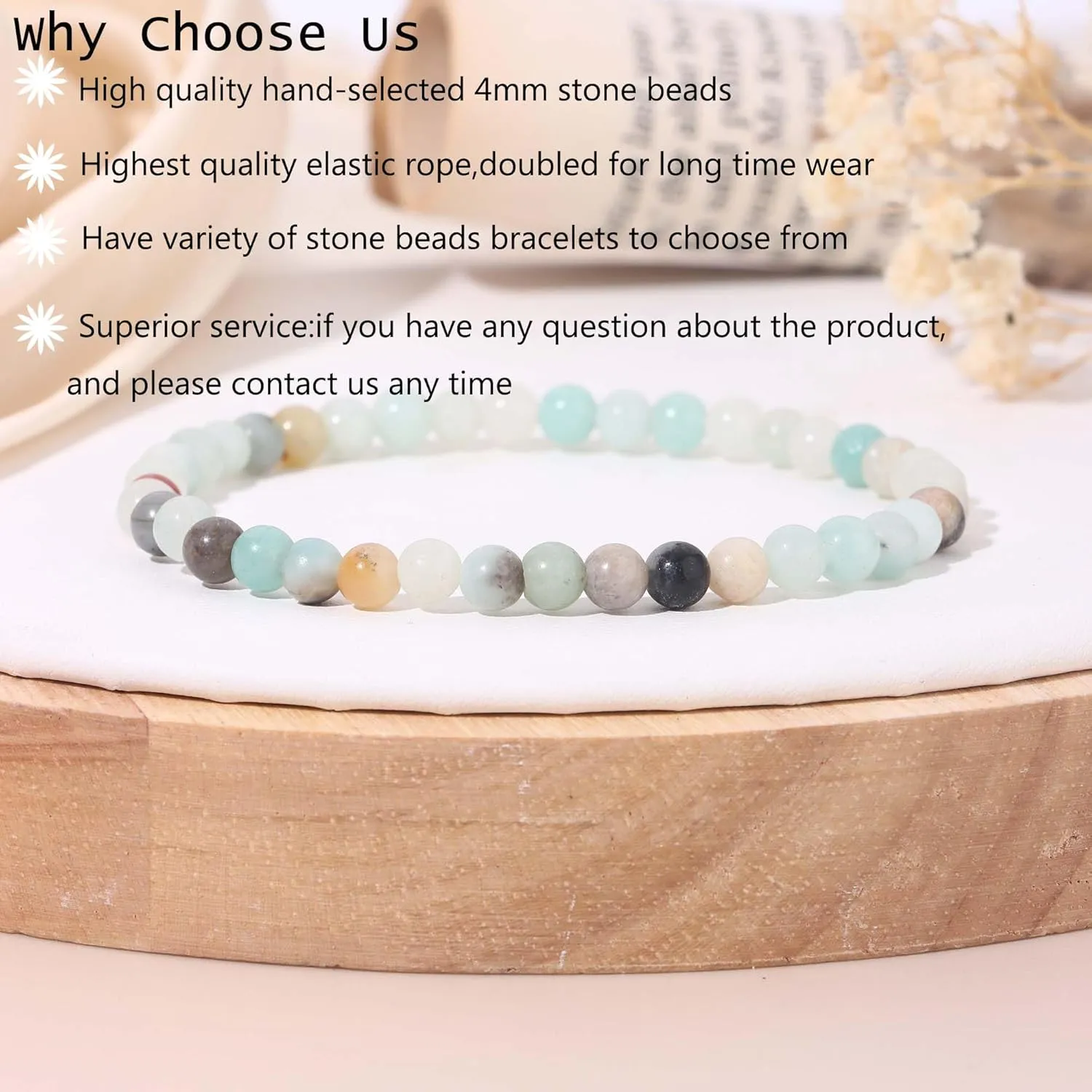 SONNYX Crystal Bracelets for Women Men - 4MM Natural Stone Gemstone Beaded Bracelet Stretch Beads Bracelets Amethyst Jewelry