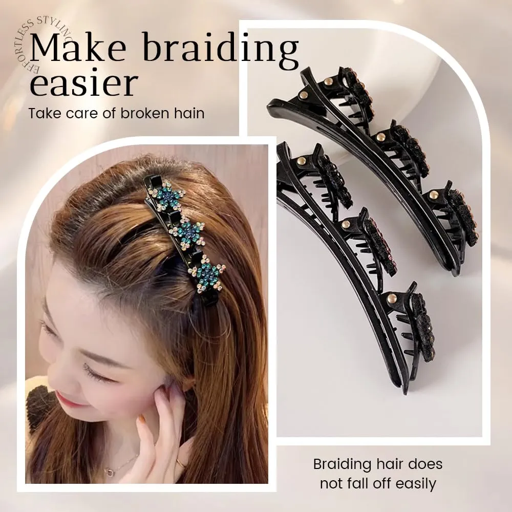 Sparkling Crystal Stone Braided Hair Clips, 2025 New Womens Duckbill Clips for Short and Long Hair, Stunning Hair Accessories for Ladies and Girls, Perfect for Any Look (Flower-D)