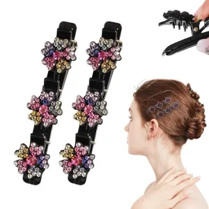 Sparkling Crystal Stone Braided Hair Clips, 2025 New Womens Duckbill Clips for Short and Long Hair, Stunning Hair Accessories for Ladies and Girls, Perfect for Any Look (Flower-D)