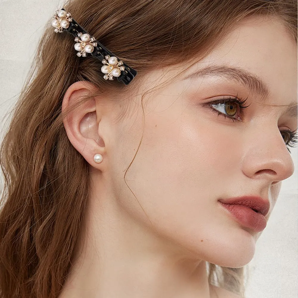 Sparkling Crystal Stone Braided Hair Clips, 2025 New Womens Duckbill Clips for Short and Long Hair, Stunning Hair Accessories for Ladies and Girls, Perfect for Any Look (Flower-D)
