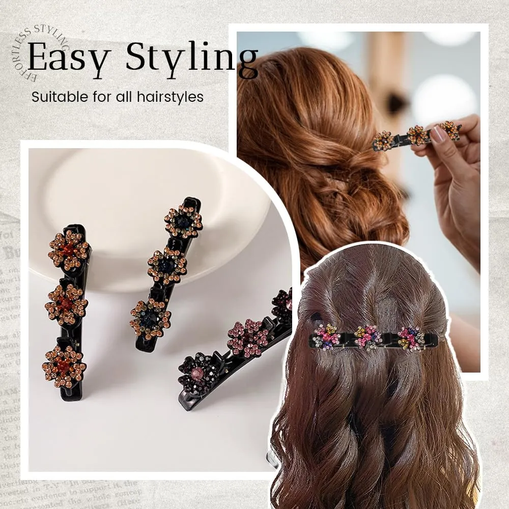 Sparkling Crystal Stone Braided Hair Clips, 2025 New Womens Duckbill Clips for Short and Long Hair, Stunning Hair Accessories for Ladies and Girls, Perfect for Any Look (Flower-D)