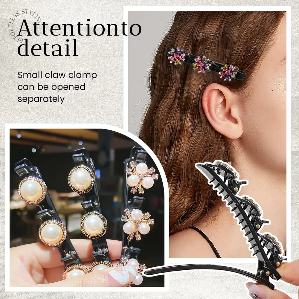 Sparkling Crystal Stone Braided Hair Clips, 2025 New Womens Duckbill Clips for Short and Long Hair, Stunning Hair Accessories for Ladies and Girls, Perfect for Any Look (Flower-D)