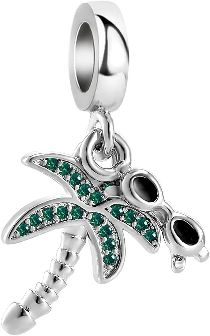 Sparkling Palm Tree Charm Compatible with Pandora Bracelet Holiday Vacation Beach Bali Hawaii CZ Gift Women Birthday Anniversary