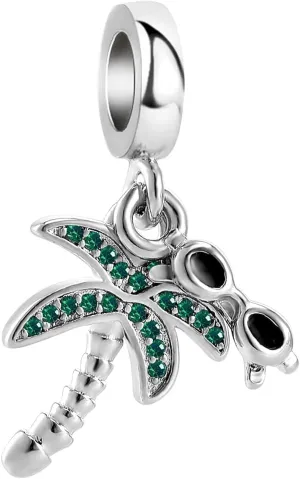 Sparkling Palm Tree Charm Compatible with Pandora Bracelet Holiday Vacation Beach Bali Hawaii CZ Gift Women Birthday Anniversary