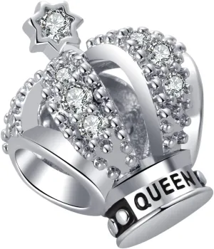 Sparkling Queen Crown Charm Compatible Pandora Charm Bracelet Women Love Wife Mom Girlfriend Couple Clear CZ Anniversary Birthday