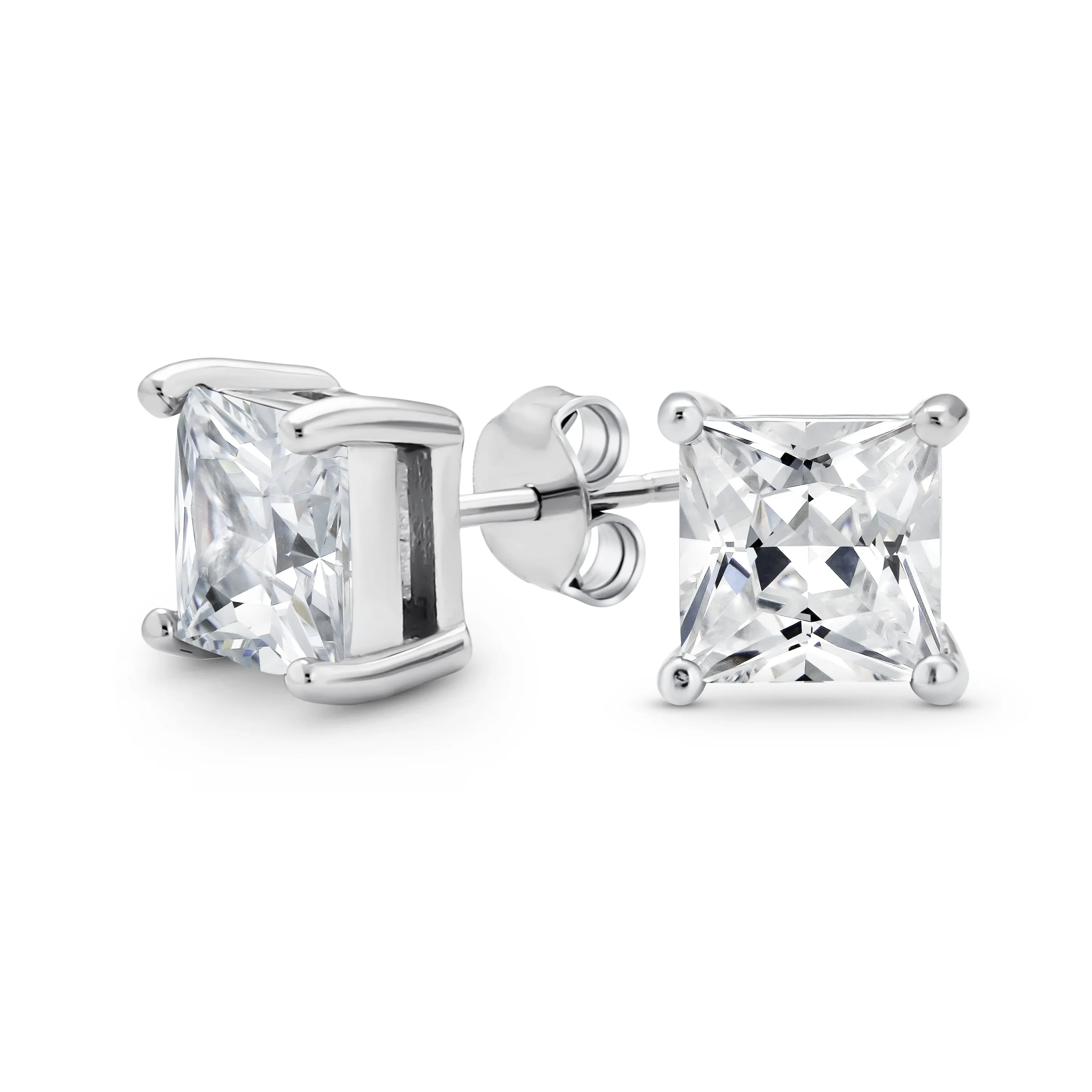 Square Princess CZ Stud Earrings for Men in Sterling Silver - Multiple Carat Sizes