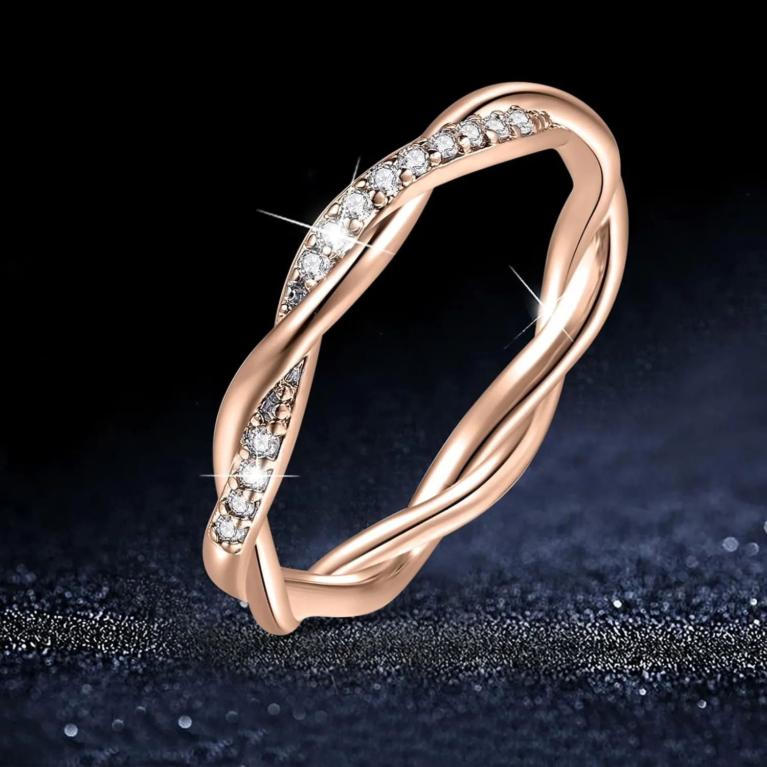 Stackable Engagement Rings for Women,925 Sterling Silver Twisted Rope CZ Statement Wedding Bands Anniversary Jewelry Gifts