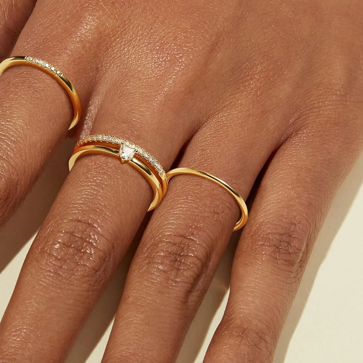 Stackable Gold Rings for Women Non Tarnish Dainty 14K Gold Plated 3/4PCS Cubic Zirconia Ring Set Thumb Rings Trendy Statement Promise Wedding Bands Engagement Rings Size 6 7 8 9 10
