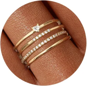 Stackable Gold Rings for Women Non Tarnish Dainty 14K Gold Plated 3/4PCS Cubic Zirconia Ring Set Thumb Rings Trendy Statement Promise Wedding Bands Engagement Rings Size 6 7 8 9 10