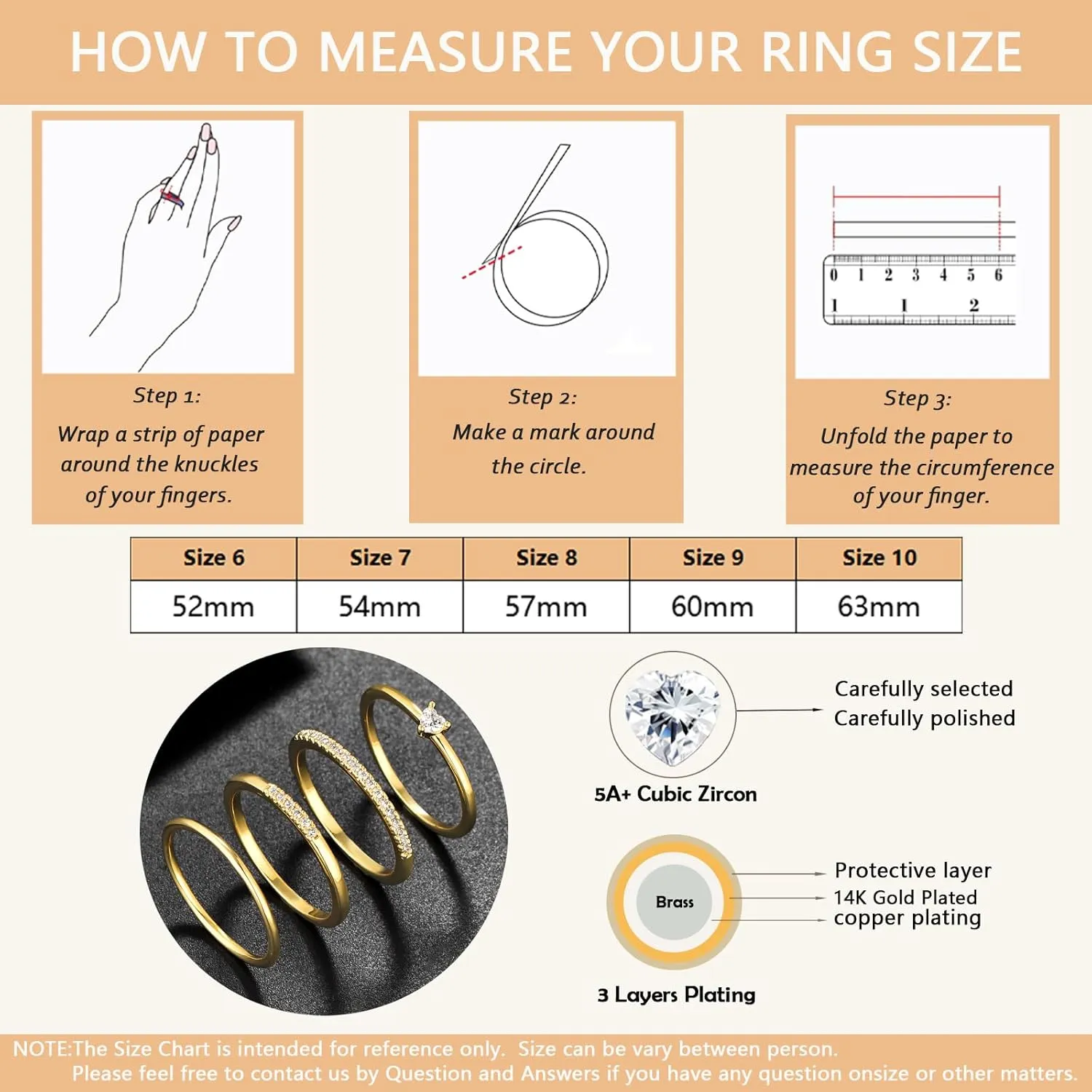 Stackable Gold Rings for Women Non Tarnish Dainty 14K Gold Plated 3/4PCS Cubic Zirconia Ring Set Thumb Rings Trendy Statement Promise Wedding Bands Engagement Rings Size 6 7 8 9 10
