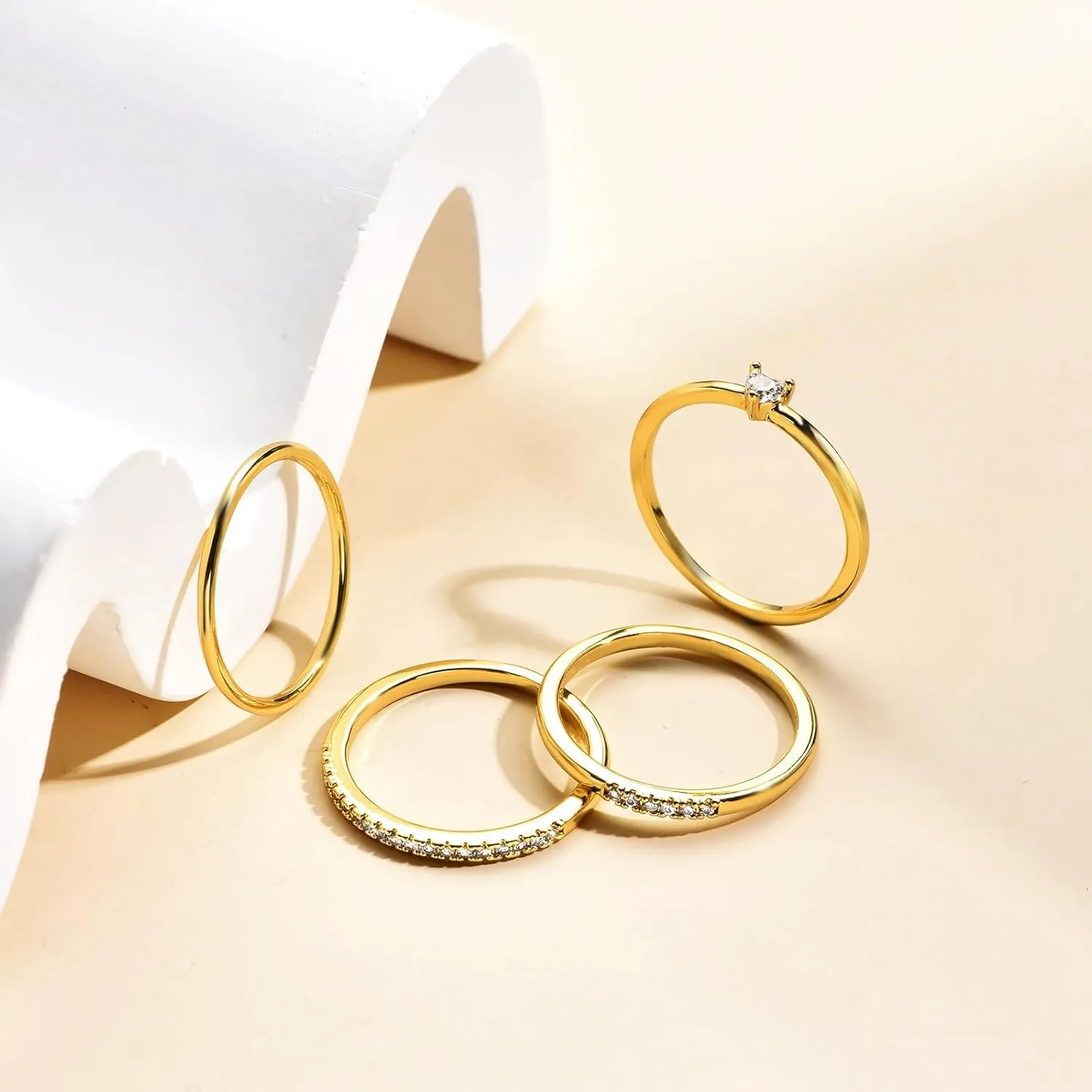 Stackable Gold Rings for Women Non Tarnish Dainty 14K Gold Plated 3/4PCS Cubic Zirconia Ring Set Thumb Rings Trendy Statement Promise Wedding Bands Engagement Rings Size 6 7 8 9 10