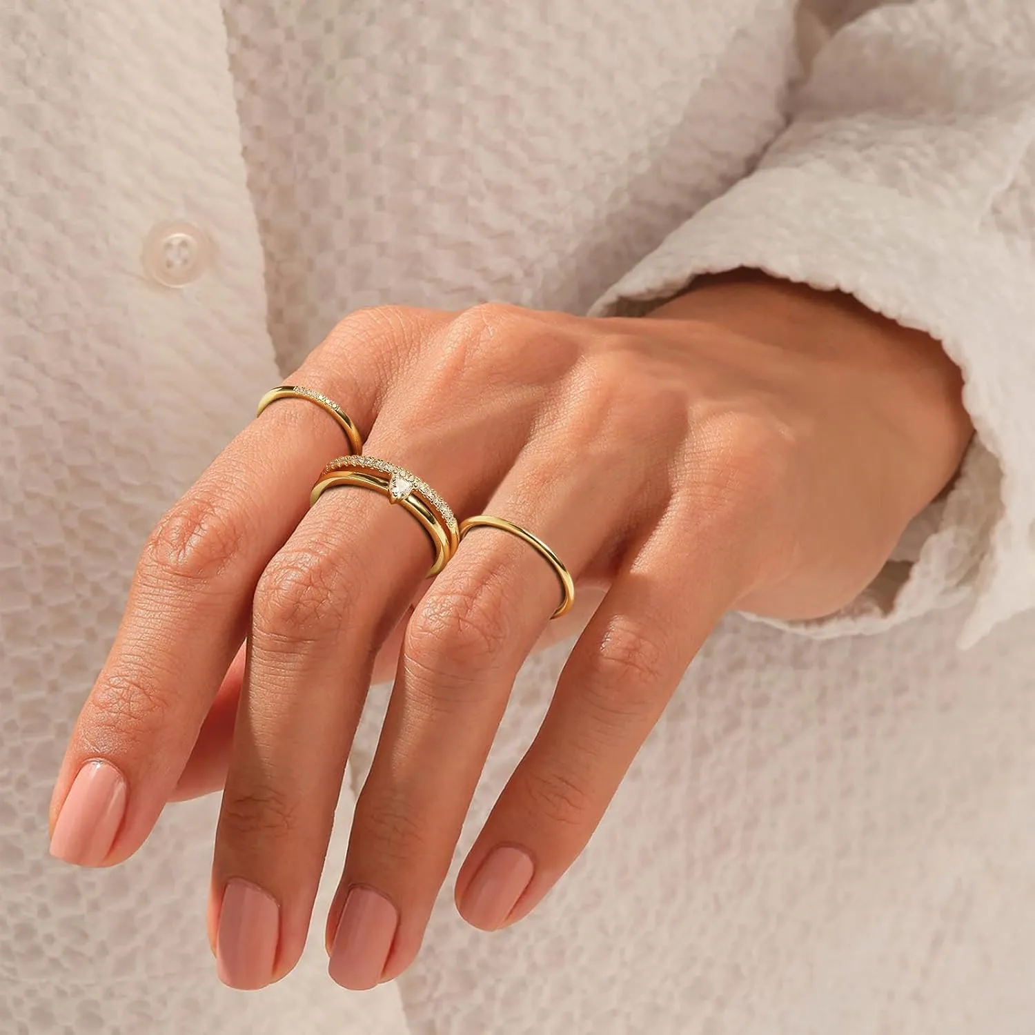 Stackable Gold Rings for Women Non Tarnish Dainty 14K Gold Plated 3/4PCS Cubic Zirconia Ring Set Thumb Rings Trendy Statement Promise Wedding Bands Engagement Rings Size 6 7 8 9 10