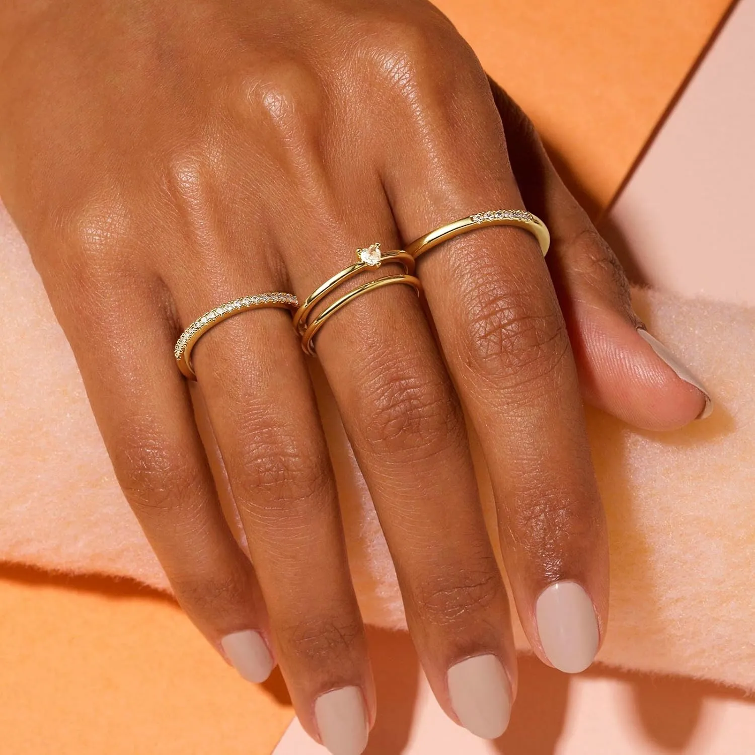 Stackable Gold Rings for Women Non Tarnish Dainty 14K Gold Plated 3/4PCS Cubic Zirconia Ring Set Thumb Rings Trendy Statement Promise Wedding Bands Engagement Rings Size 6 7 8 9 10