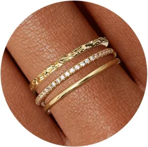 Stackable Gold Rings for Women Non Tarnish Dainty 14K Gold Plated 3PCS Cubic Zirconia Thumb Ring Set Trendy Statement Promise Wedding Bands Engagement Rings Size 6 7 8 9 10