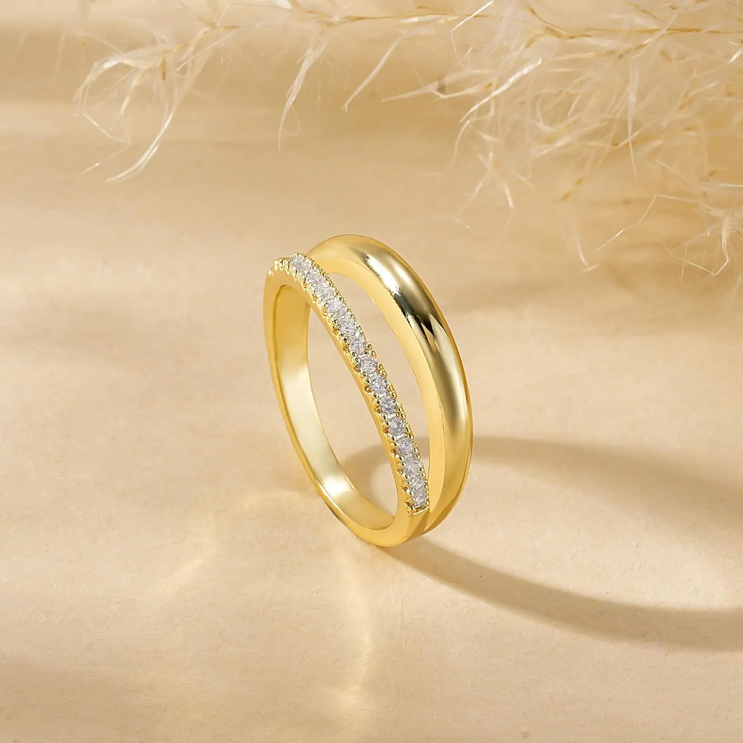 Stackable Gold Rings for Women Non Tarnish Dainty Stacking Rings Set Cubic Zirconia Trendy Thin Bands Rings Jewelry for Women