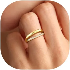 Stackable Gold Rings for Women Non Tarnish Dainty Stacking Rings Set Cubic Zirconia Trendy Thin Bands Rings Jewelry for Women