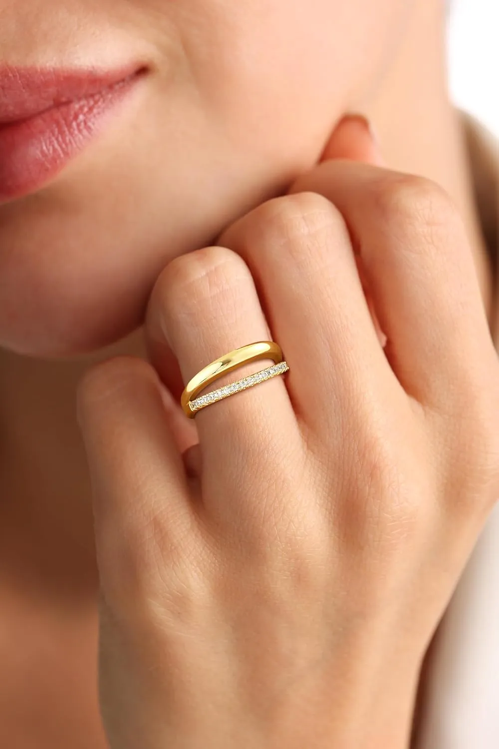 Stackable Gold Rings for Women Non Tarnish Dainty Stacking Rings Set Cubic Zirconia Trendy Thin Bands Rings Jewelry for Women