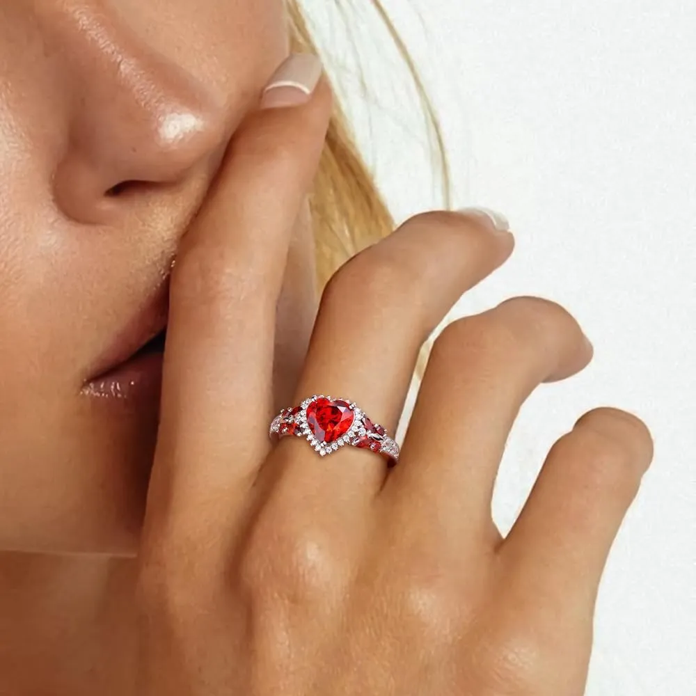 Sterling Silver Butterfly Birthstone Rings for Women, 3 Carat Created Gemstone Diamond Heart/Pear Engagement Halo Ring, Promise Rings for Her, Wedding Anniversary Jewerly Size 6 to 10