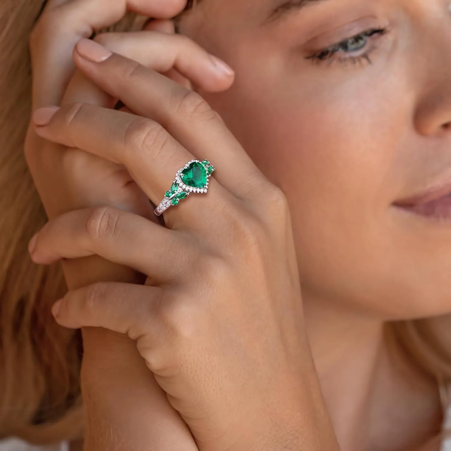 Sterling Silver Butterfly Birthstone Rings for Women, 3 Carat Created Gemstone Diamond Heart/Pear Engagement Halo Ring, Promise Rings for Her, Wedding Anniversary Jewerly Size 6 to 10