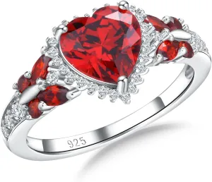 Sterling Silver Butterfly Birthstone Rings for Women, 3 Carat Created Gemstone Diamond Heart/Pear Engagement Halo Ring, Promise Rings for Her, Wedding Anniversary Jewerly Size 6 to 10