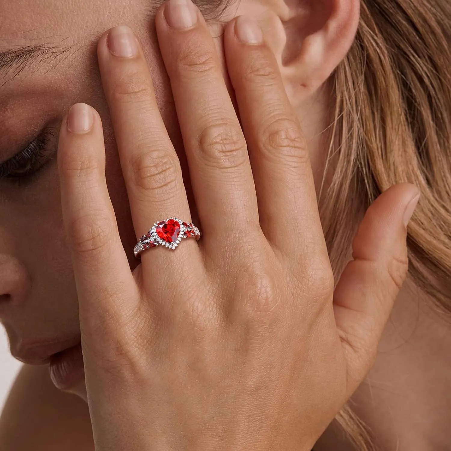 Sterling Silver Butterfly Birthstone Rings for Women, 3 Carat Created Gemstone Diamond Heart/Pear Engagement Halo Ring, Promise Rings for Her, Wedding Anniversary Jewerly Size 6 to 10
