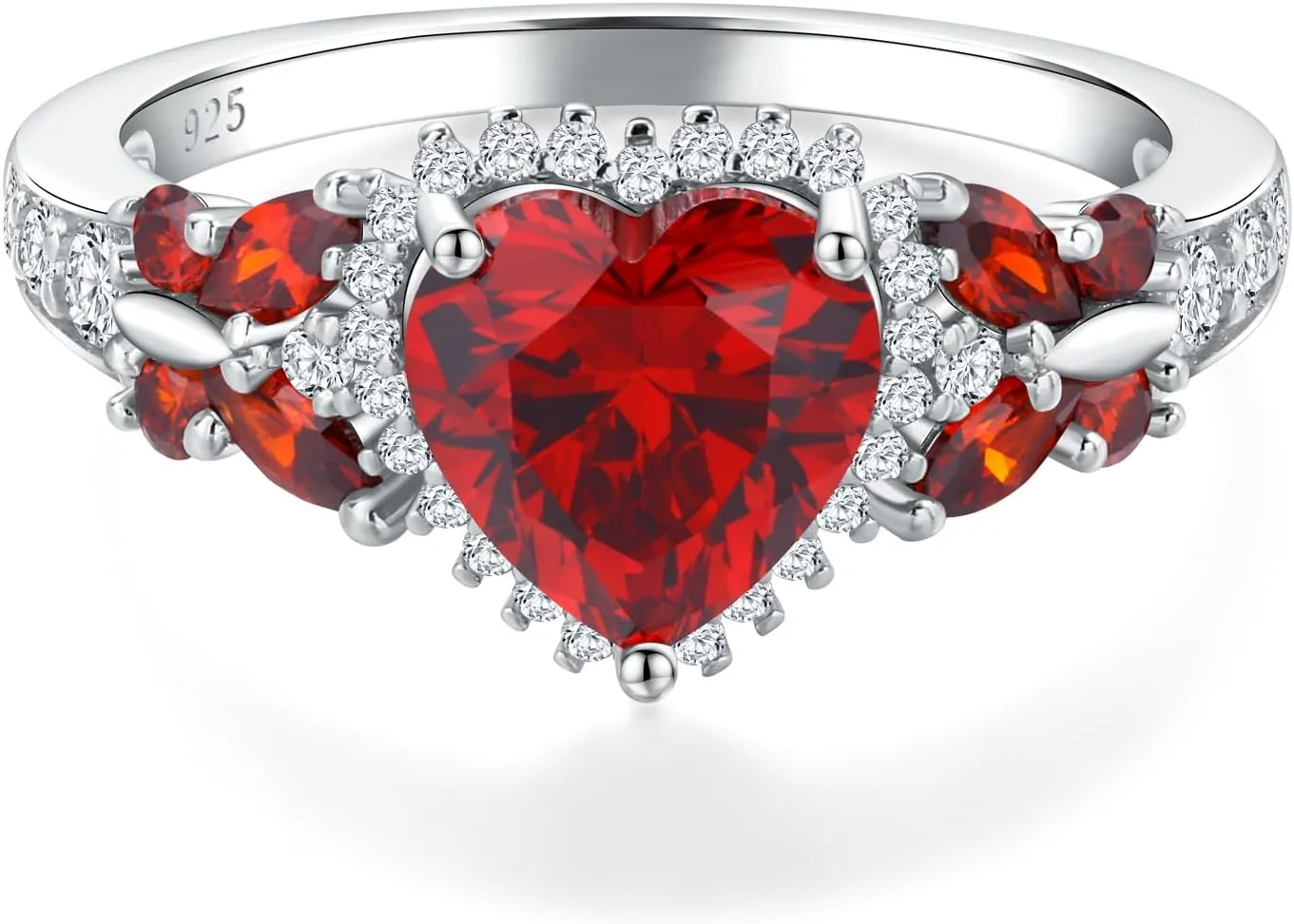 Sterling Silver Butterfly Birthstone Rings for Women, 3 Carat Created Gemstone Diamond Heart/Pear Engagement Halo Ring, Promise Rings for Her, Wedding Anniversary Jewerly Size 6 to 10
