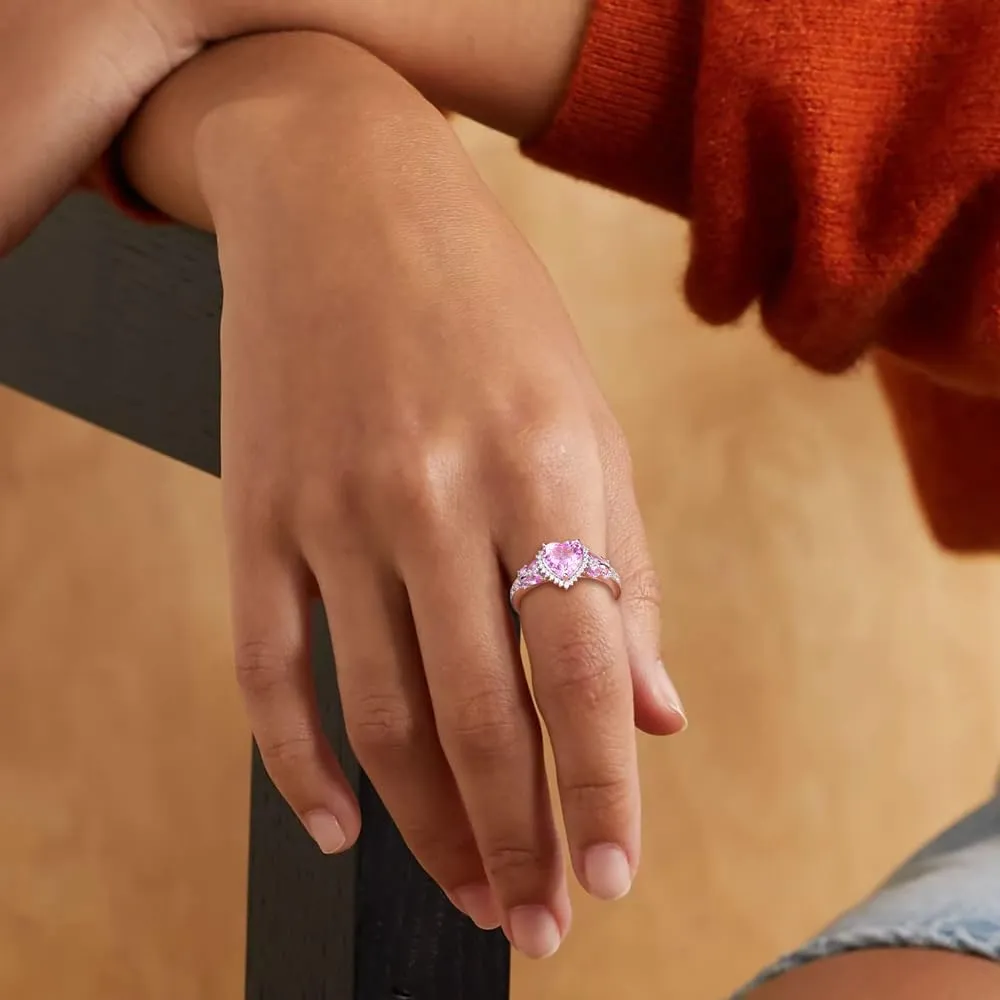Sterling Silver Butterfly Birthstone Rings for Women, 3 Carat Created Gemstone Diamond Heart/Pear Engagement Halo Ring, Promise Rings for Her, Wedding Anniversary Jewerly Size 6 to 10