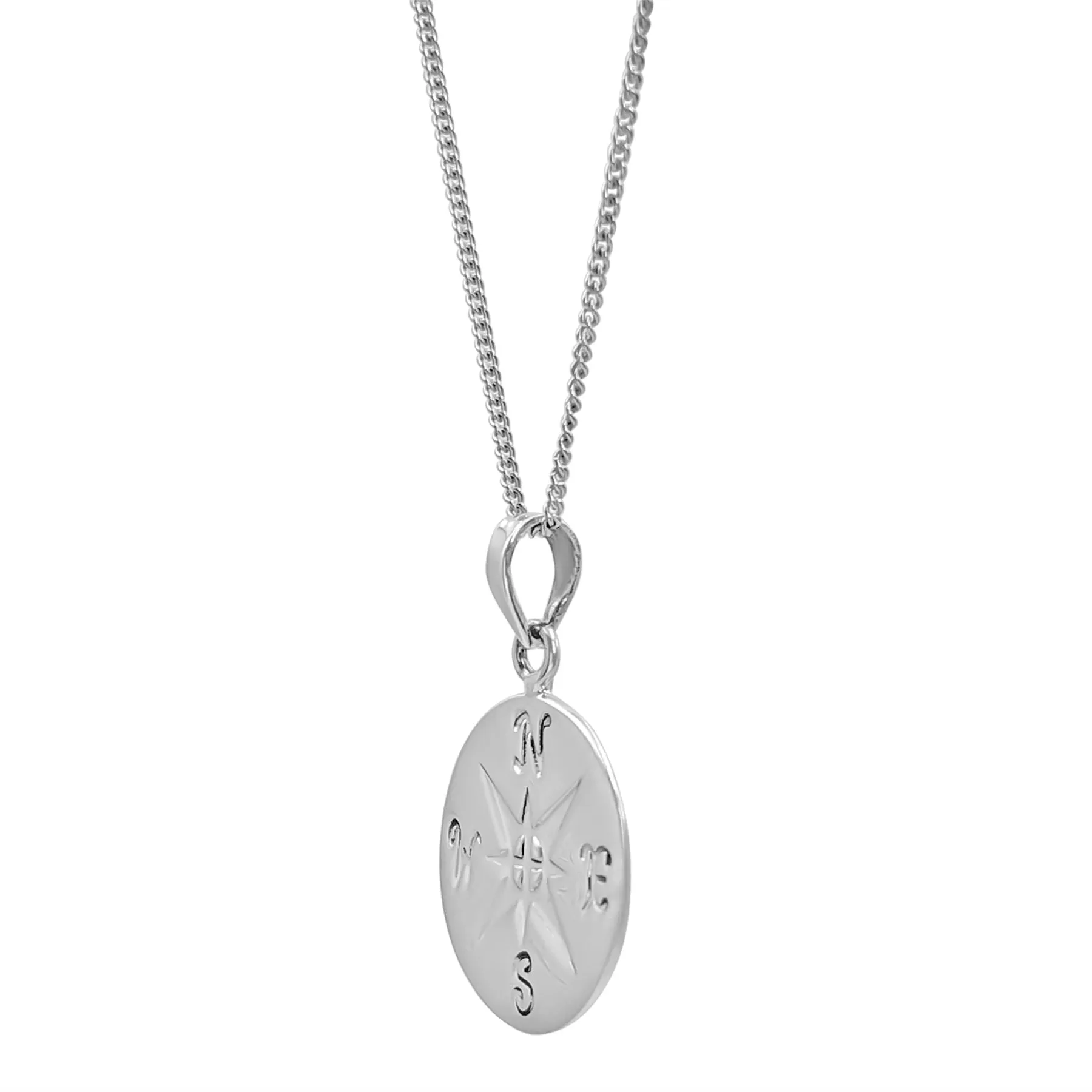 Sterling Silver Compass Pendant - Northern Star Travel Charm Necklace