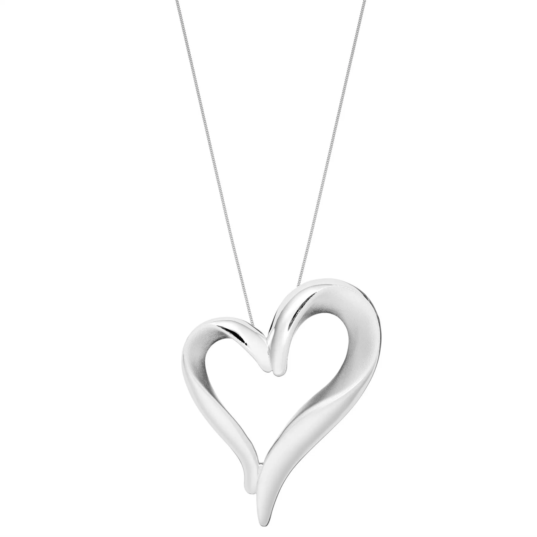 Sterling Silver Curved Open Twisted Heart Pendant Necklace