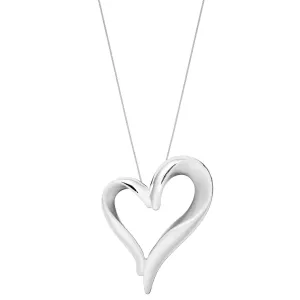 Sterling Silver Curved Open Twisted Heart Pendant Necklace