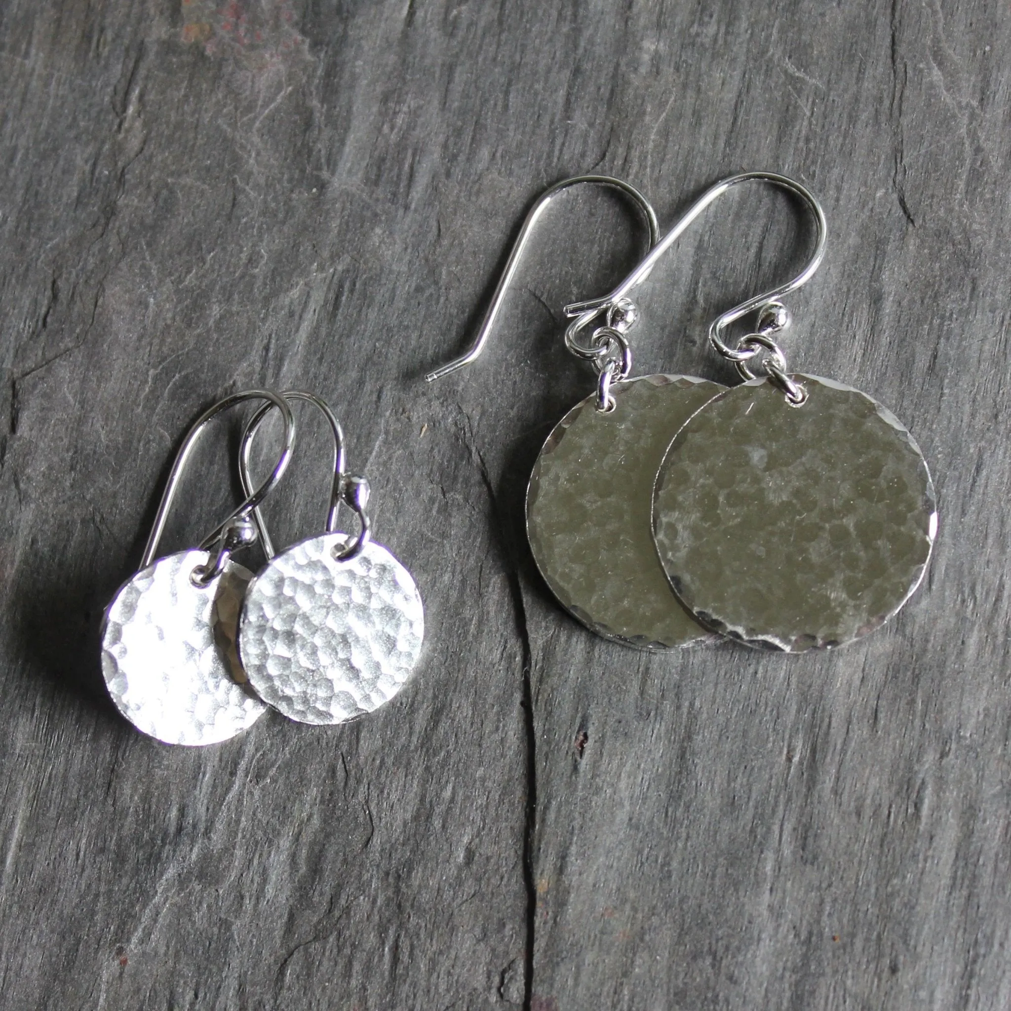 Sterling Silver Dangly 1/2-inch Hammered Disc Earrings