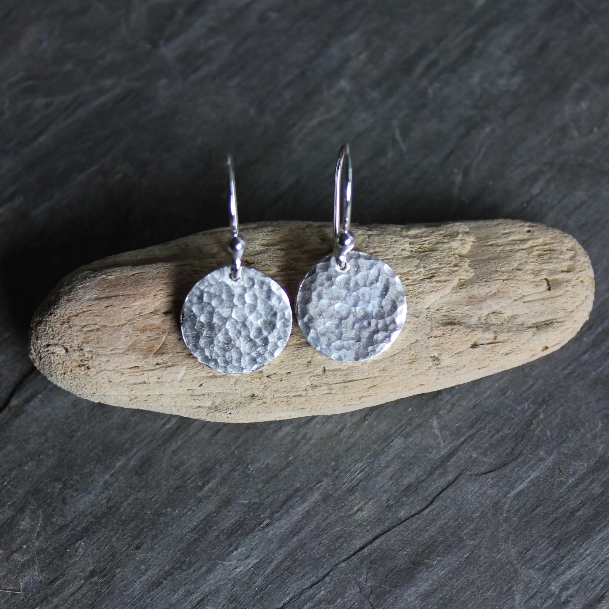 Sterling Silver Dangly 1/2-inch Hammered Disc Earrings