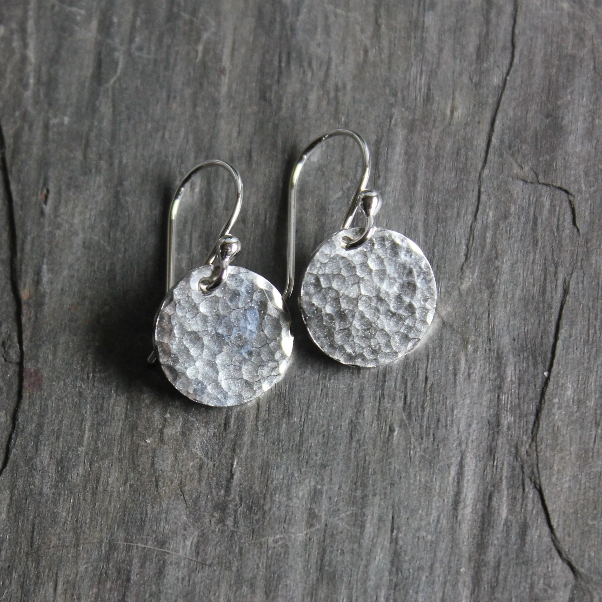 Sterling Silver Dangly 1/2-inch Hammered Disc Earrings