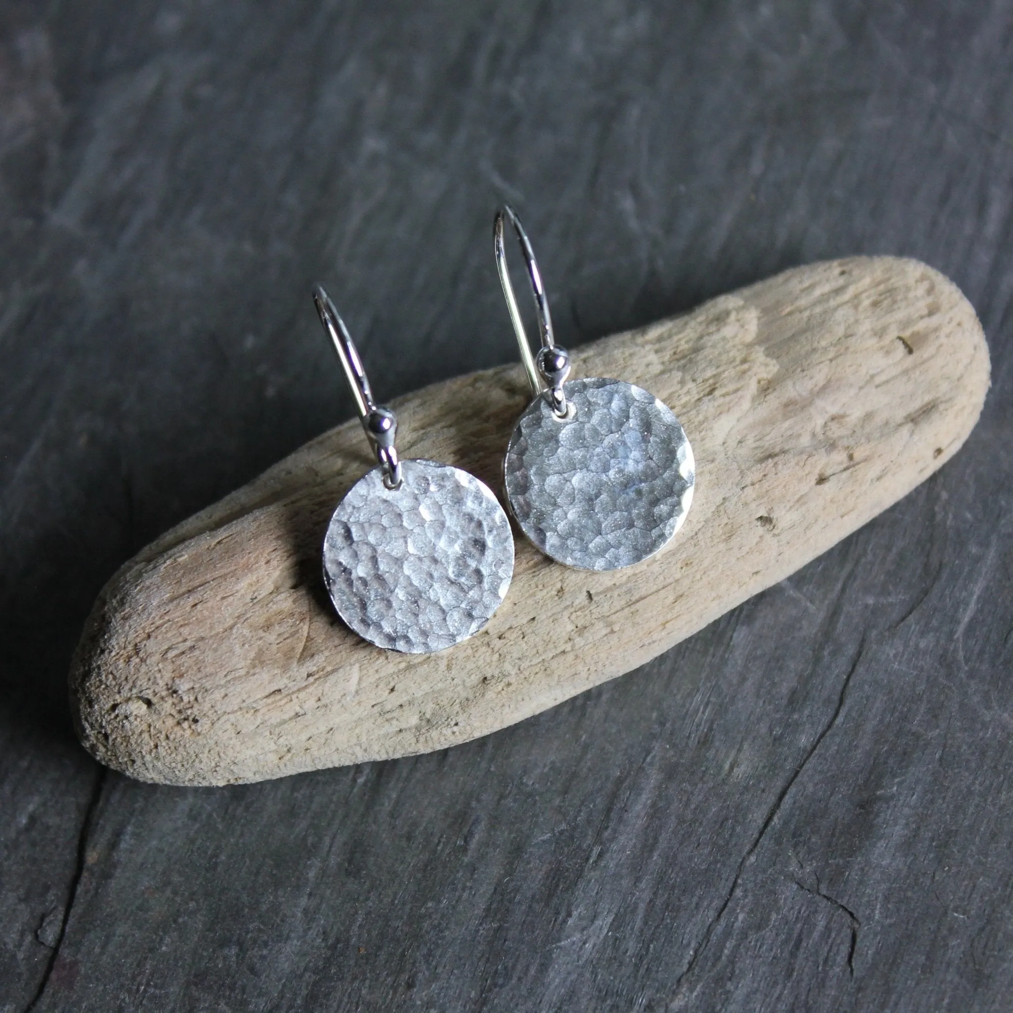Sterling Silver Dangly 1/2-inch Hammered Disc Earrings