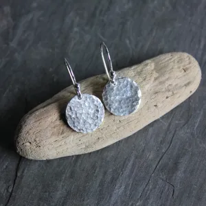 Sterling Silver Dangly 1/2-inch Hammered Disc Earrings