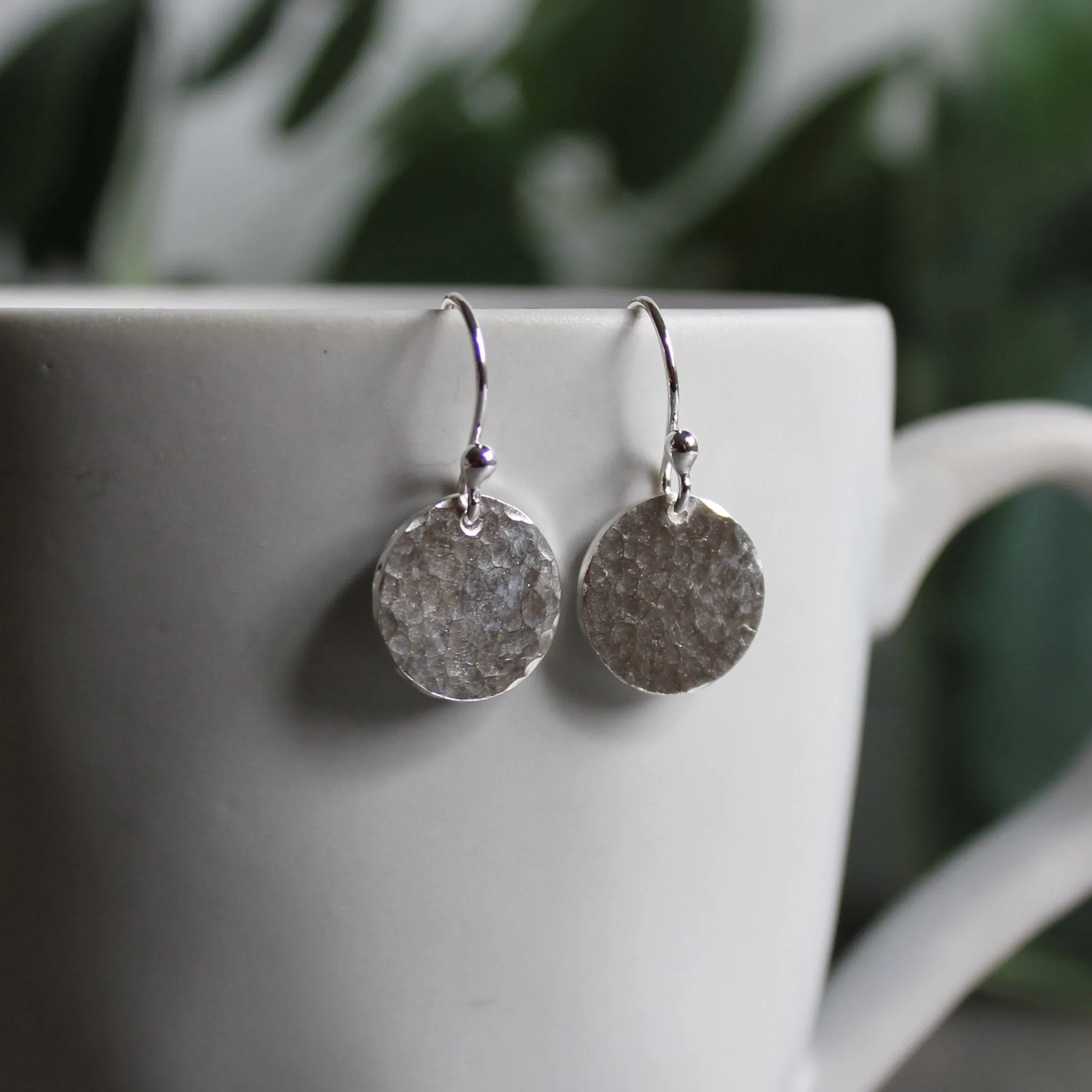 Sterling Silver Dangly 1/2-inch Hammered Disc Earrings