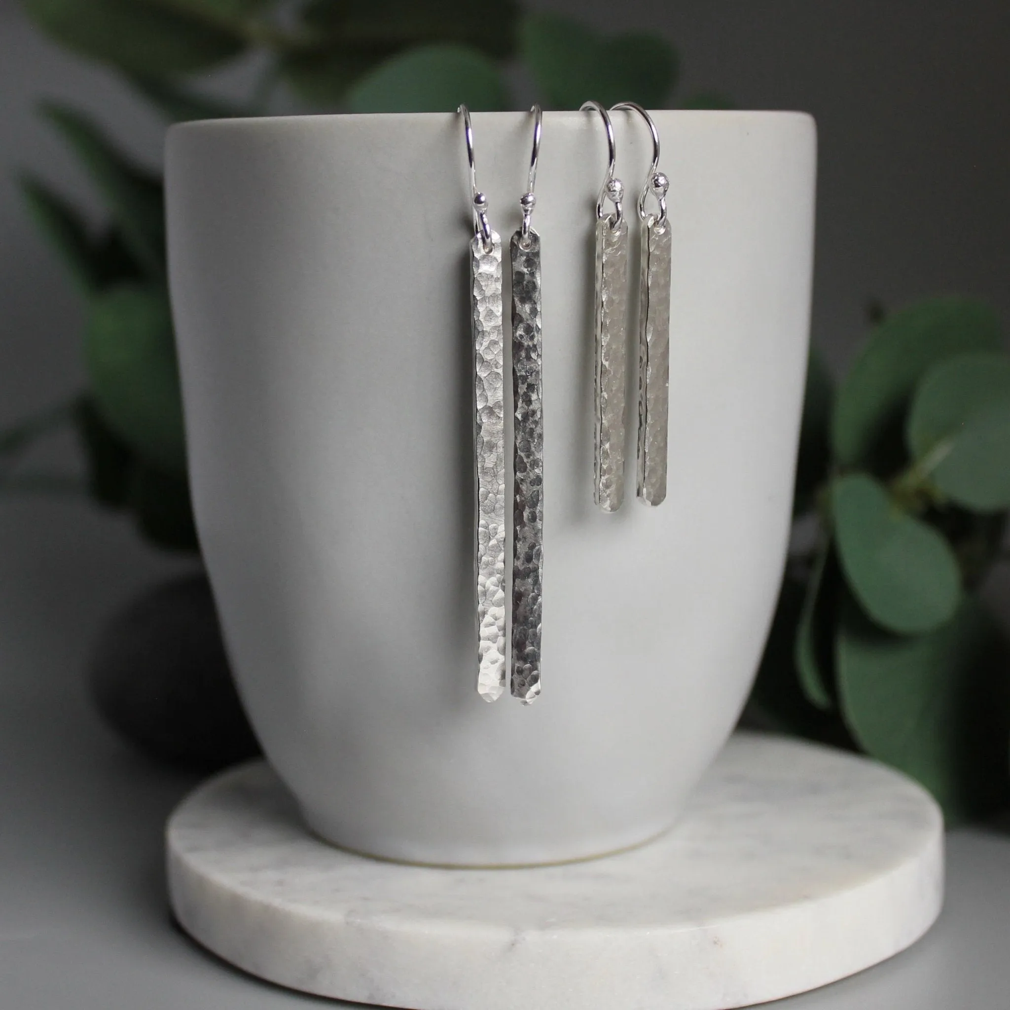 Sterling Silver Dangly Hammered Bar Earrings