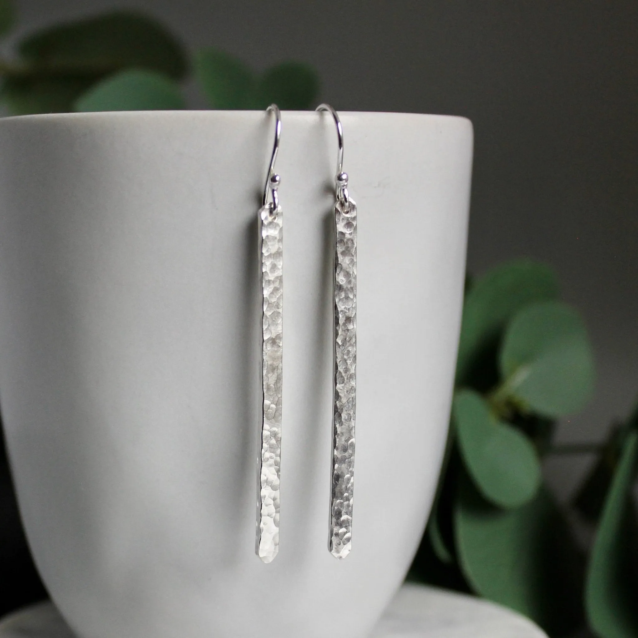 Sterling Silver Dangly Hammered Bar Earrings