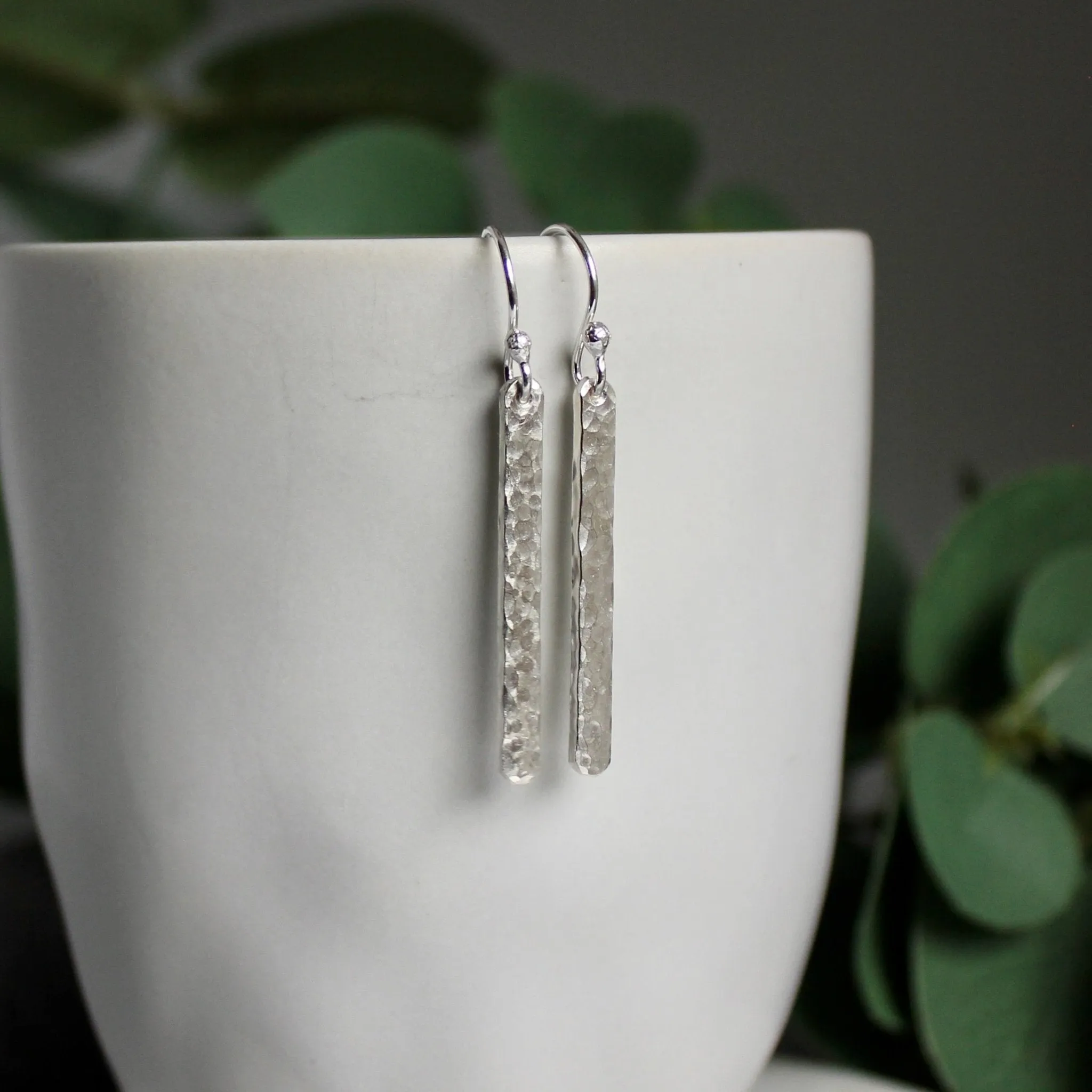 Sterling Silver Dangly Hammered Bar Earrings