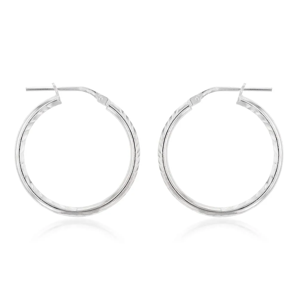 Sterling Silver Diamond Cut 20mm Hoop Earrings