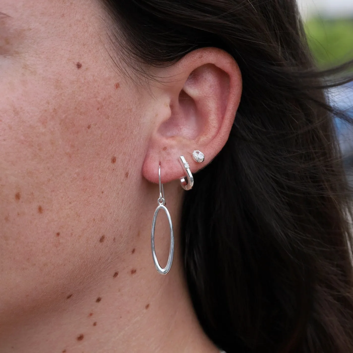 Sterling Silver Elliptical Drop Earrings